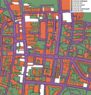 Example image showing gaps in the OS NGD Building Part Feature Type data caused by a recent issue.